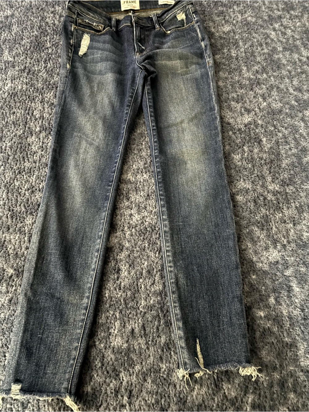 Frame Denim Straight Leg Distressed Dark Blue Jeans